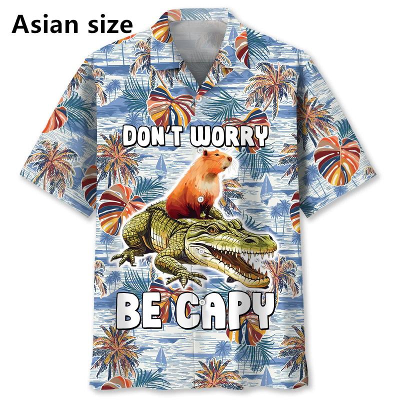 Funny Cute Capybara Pull Up Hawaiian Shirt For Men 3D Print Short Sleeve Button Beach Shirts Summer Men's Aloha Shirt Streetwear