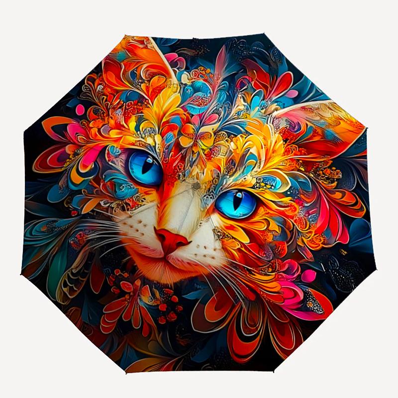 1pc Colorful Floral Cat Face Umbrella Automatic Opening & Closing, Foldable Design, Outdoor for Fans, Travelers, Daily Use, Gift Idea.C103