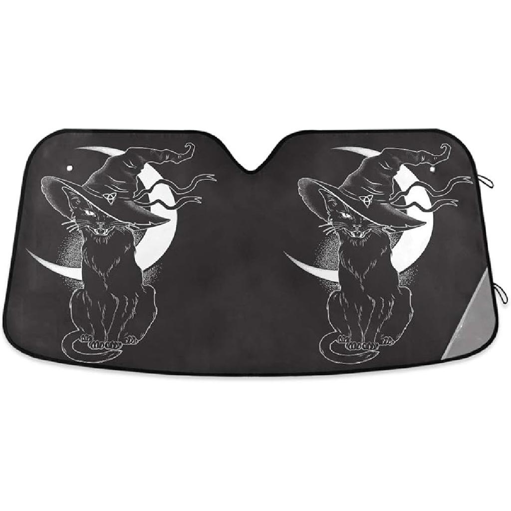 Black Leopard Car Windshield Sun Shade N Animal Skin Print Foldable UV Ray Sun Visor Protector Sunshade To Keep Your Vehicle Cool (55" X 27.6")