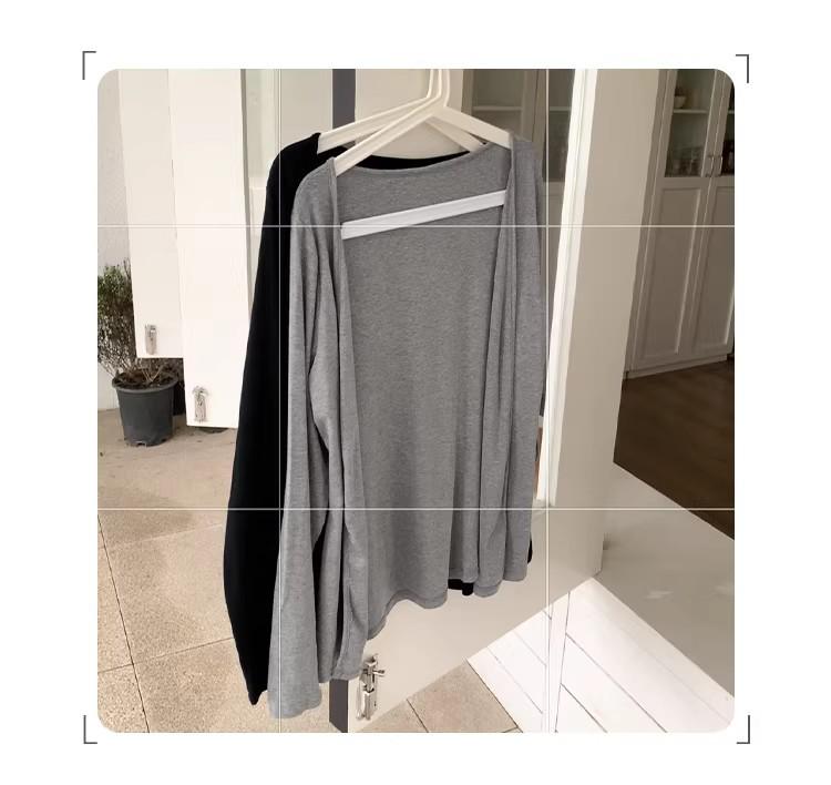 Cardigan Subțire Gri pentru Femei 2026: Tricou Korean cu Mânecă Lungă pentru Primăvară & Toamnă