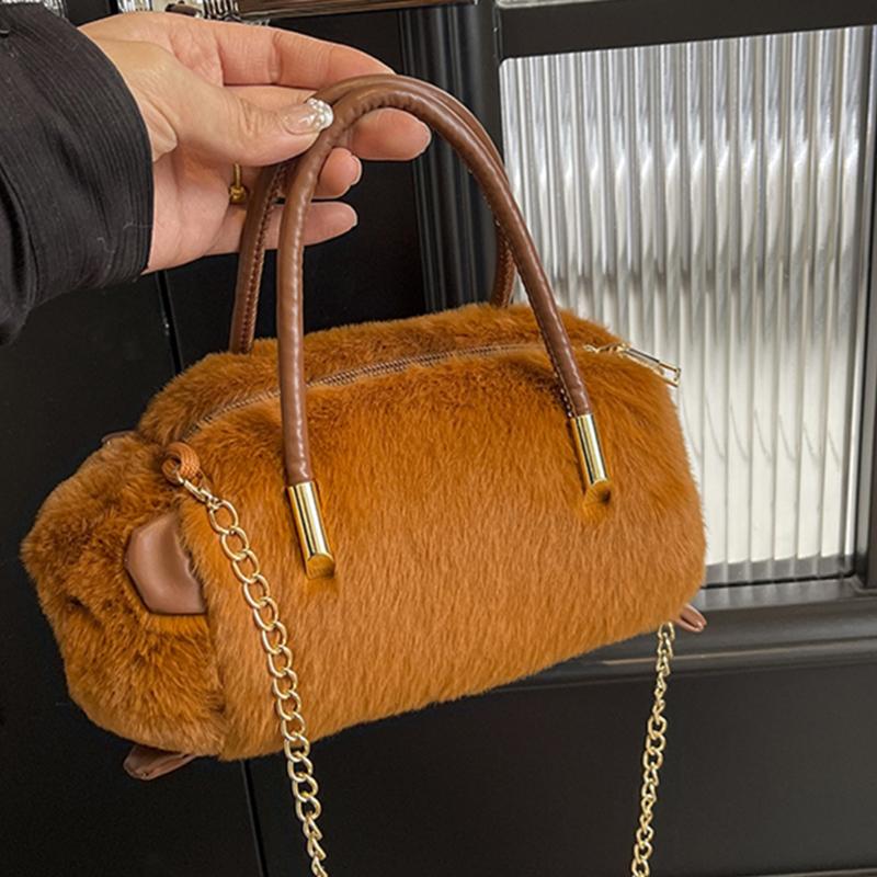 Genți de mână drăguțe de pluș cu panda pentru femei Geantă crossbody cu lanț nouă la modă Genți mini versatile casual de culoare solidă pentru femei