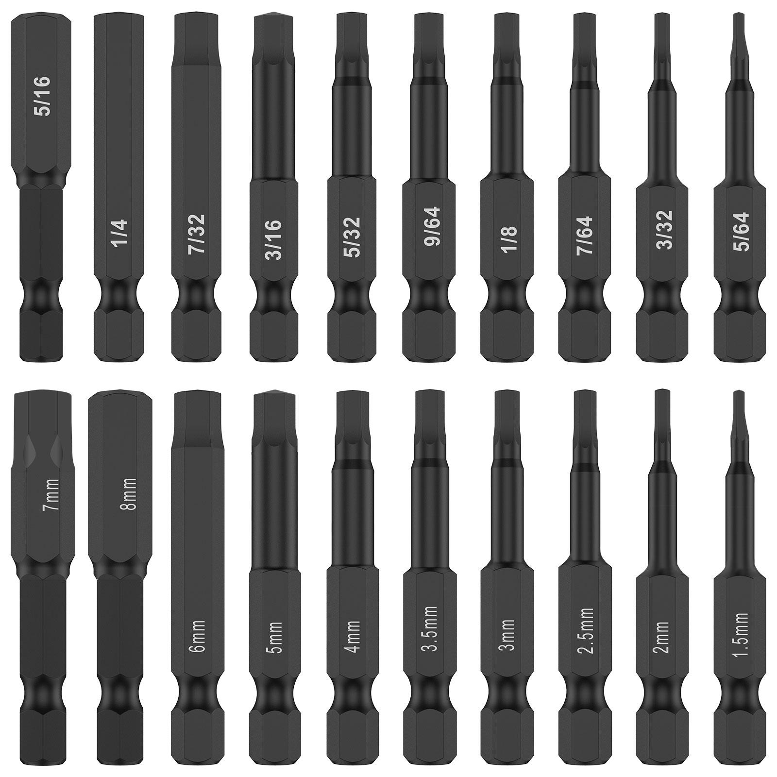 

20Pcs Impact Hex Head Allen Wrench Drill Bit Set 1/4IN Screwdriver S2 Steel Magnetic Screw Driver Extension Adapter Repair Tools
