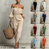 Autumn and Winter New European and American Women's Clothing, Solid Color Vacation Leisure One-word Shoulder Dress Women