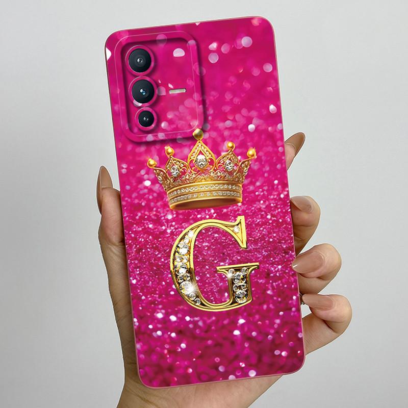 Soft Square Liquid Silicone Case for Vivo V23 5G V2130 Luxury Crown Letter Camera Protection Couple Cover Ultrathin Phone Funda