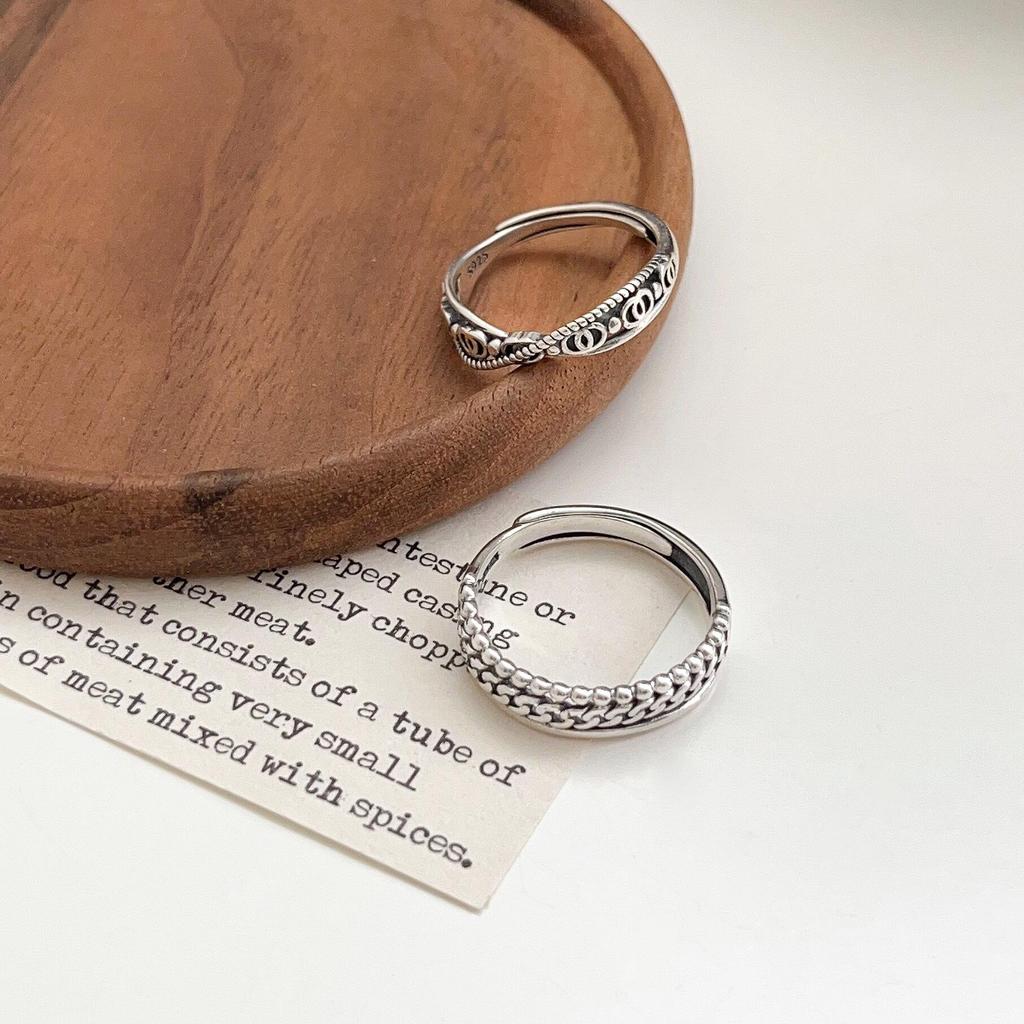 Otwarty pierścionek na palec wskazujący ze srebra próby 925 dla kobiet - Modny retro design łańcuszka