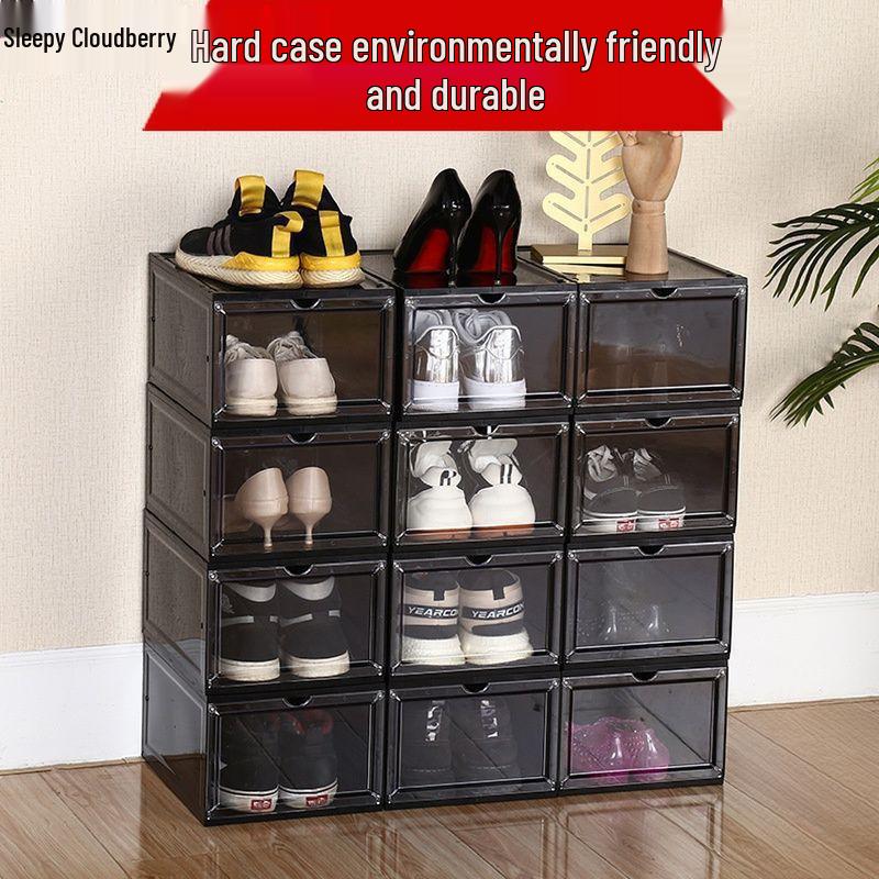 Magnetic Transparent Drawer-Style Shoe Storage Box - Space-Saving Side-Opening Cabinet