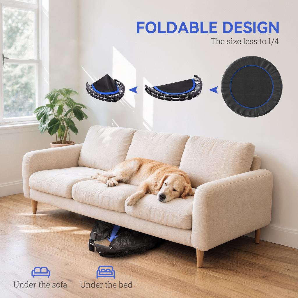48 Foldable Mini Fitness Trampoline With Adjustable Foam Handle Blue