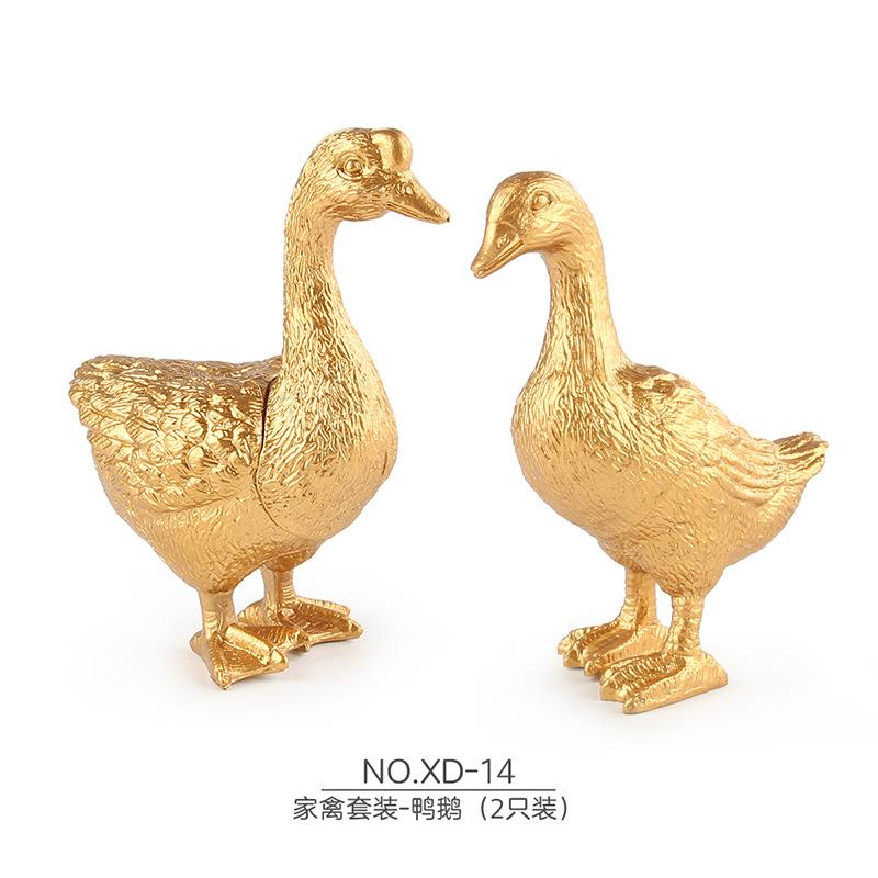 Simulation Poultry Animal Model Gold Edition Mini Chicken Duck Goose Dragonfly Lizard Insect Set Toy
