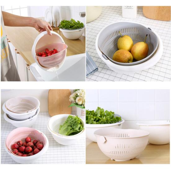 Dual Layer Rice Wash Strainer Kitchen Fruits Vegetable Cleaning Container Basket