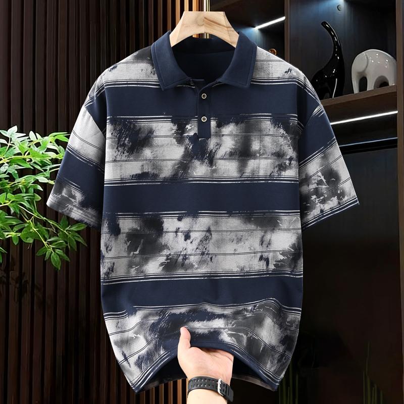 Men's Plus Size Tie-Dye Striped Polo Shirt, Casual Short Sleeve Top (5XL-11XL)