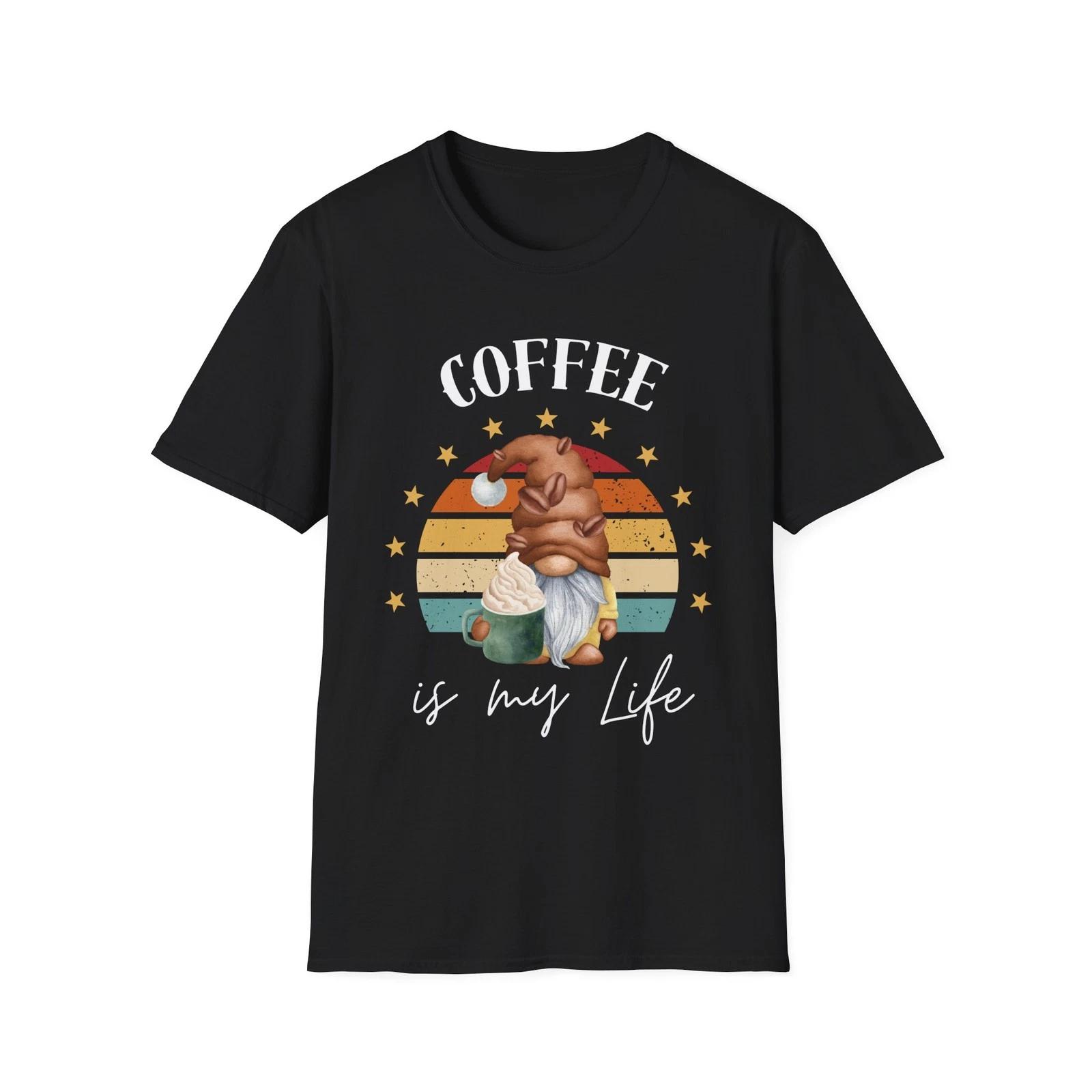 Funny Coffee Gnome T shirt, Cute Coffee Lover Gift, Casual Tee for Adults S