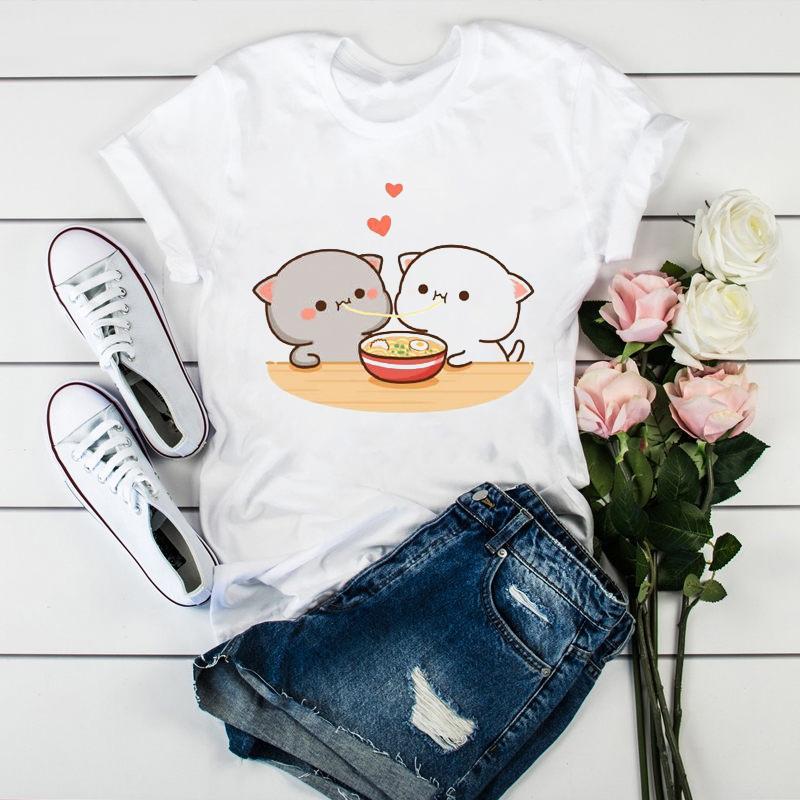 Newly women tshirt cartoon funny cute peach cat print t shirt femme Harajuku kawaii summer tops tee shirt femme tumblr clothes
