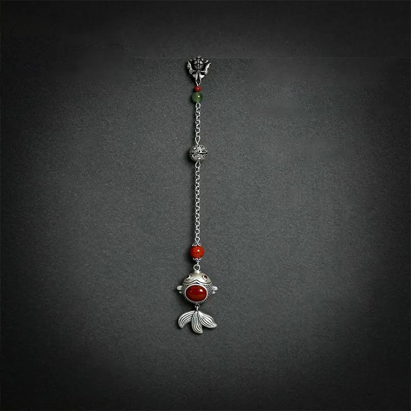 Original   Incrustation Tourmaline Rouge du Sud Or Style Chinois Bouton Poisson Pendentif Gland Classique Goutte Accessoires de Bijoux gray