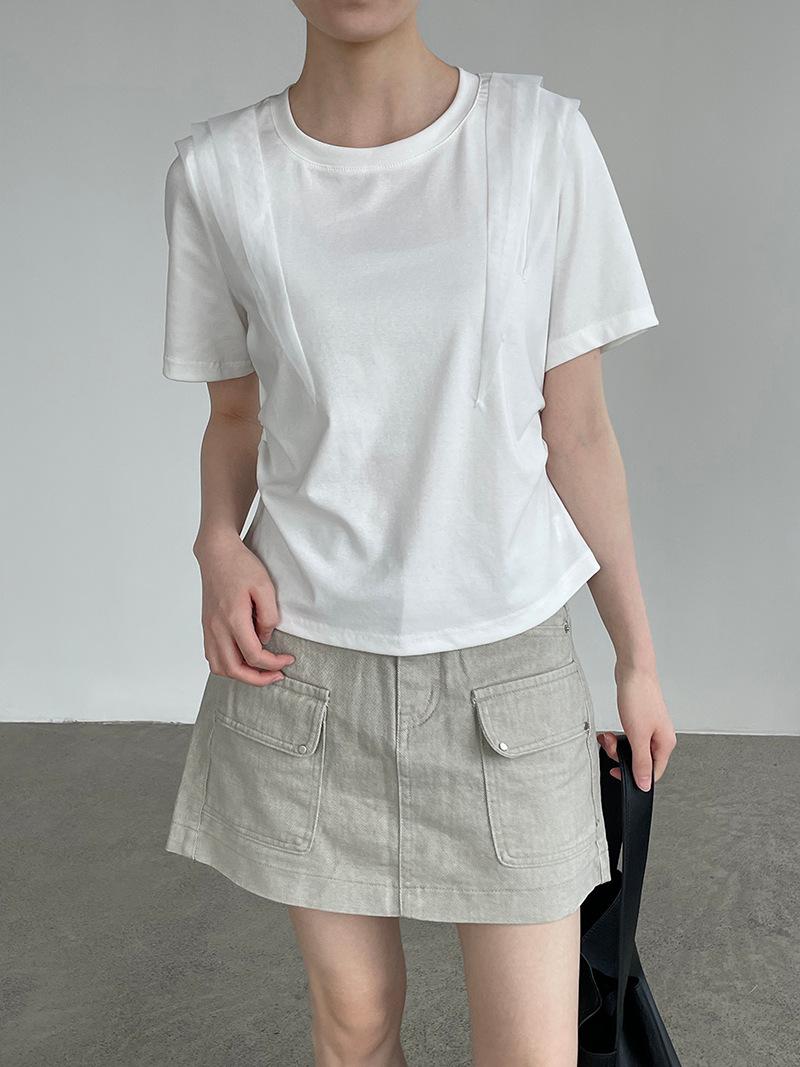 Taochuan, Korean mesh stitching whole T-shirt women s 2026 summer round neck waist thin shirt top M8715 M белый