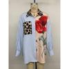 New Fall Women's Striped Patchwork Printed Shirt Casual Vacation Fashion Top