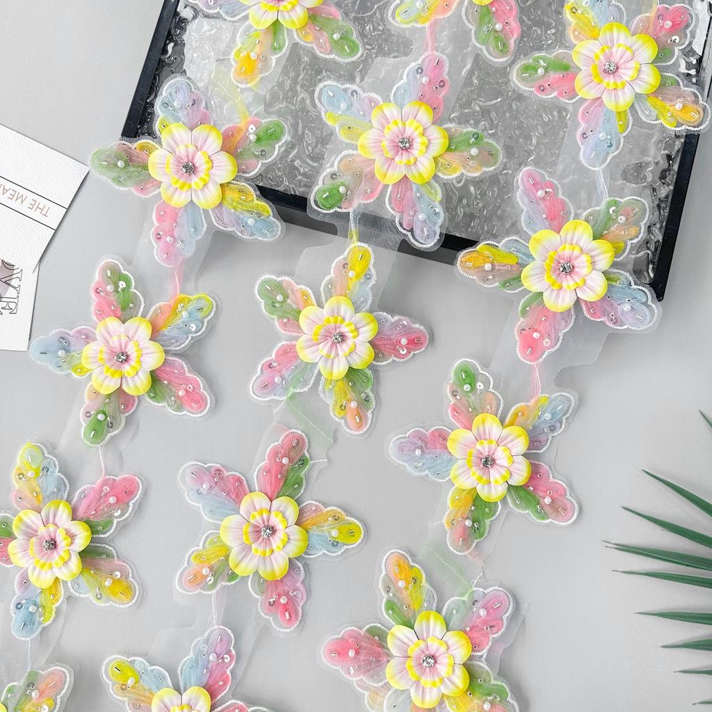 Color Beaded Lace Sequined Rhinestone Inlaid Three-Dimensional Flower Barcode Decorative Clothing Luggage Skirt Lace Accessories