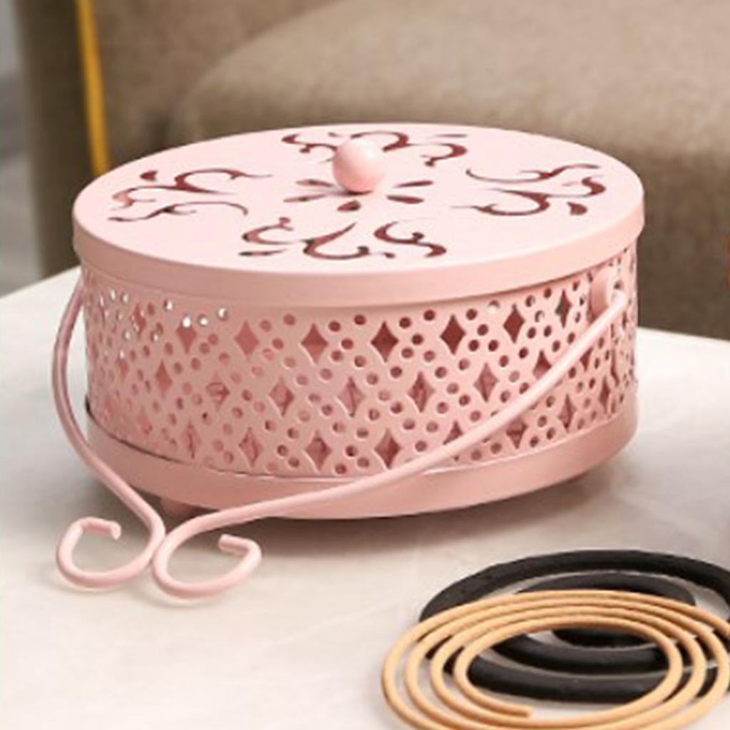 Mosquito Coil Holder Retro Portable Iron Art Fireproof Mosquito Incense Box with Lid for Home