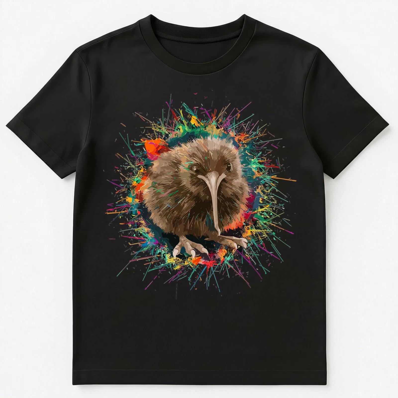 

Colorful Paint Splash Kiwi Bird Art Graphic Unisex T-Shirt S