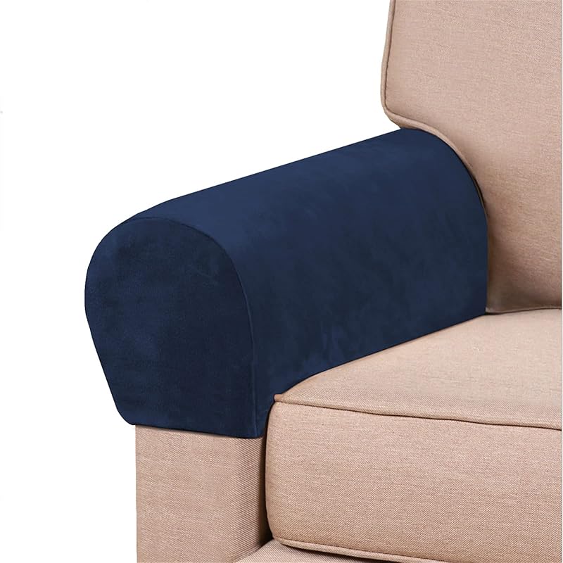 2er-Pack Samt Stretch Armlehnenbezüge - Rutschfeste Sofa Sesselbezüge, Weiche Elastische Armschoner für Wohnzimmer Couch, Bürostuhl, Sessel