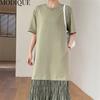 MODIQUE Summer Plus Size Women Loose Casual Patchwork Pleated Cotton Extended Length T-Shirt Long Dresses Female Oversize Short Sleeve O-Neck Dresses