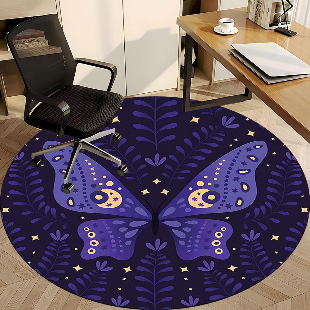 1pc Butterfly Night Office Round Area Rug,  Mat Suitable For Office, Under Office Chairs Bedroom Living Room Home Decor, Room Deco