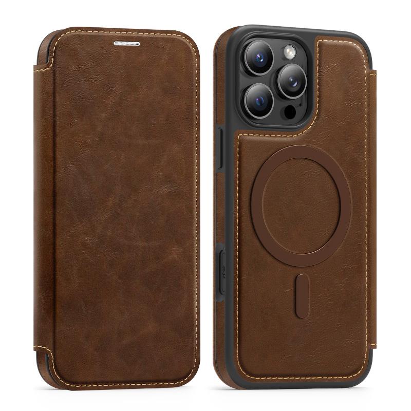 For Magsafe Magnetic 360°Full Protection Leather Holder Wallet Card Slot Phone Case For iPhone 16 Pro Max E 14 12 13 15 Pro Max