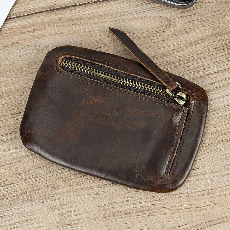 Little Coin Purse Genuine Leather Real Cowhide Men's Leather Short Wallet Mini Purse Men Women Key Wallet Card Zip With Key Ring