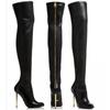 Schwarze Overknee-Stiefel Stiletto High Heels 11 cm Club Party Slim Leg Stiefel Übergröße 43 Wasserdichte Persönlichkeitsstiefel