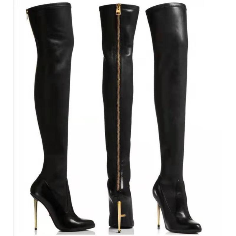 Schwarze Overknee-Stiefel Stiletto High Heels 11 cm Club Party Slim Leg Stiefel Übergröße 43 Wasserdichte Persönlichkeitsstiefel