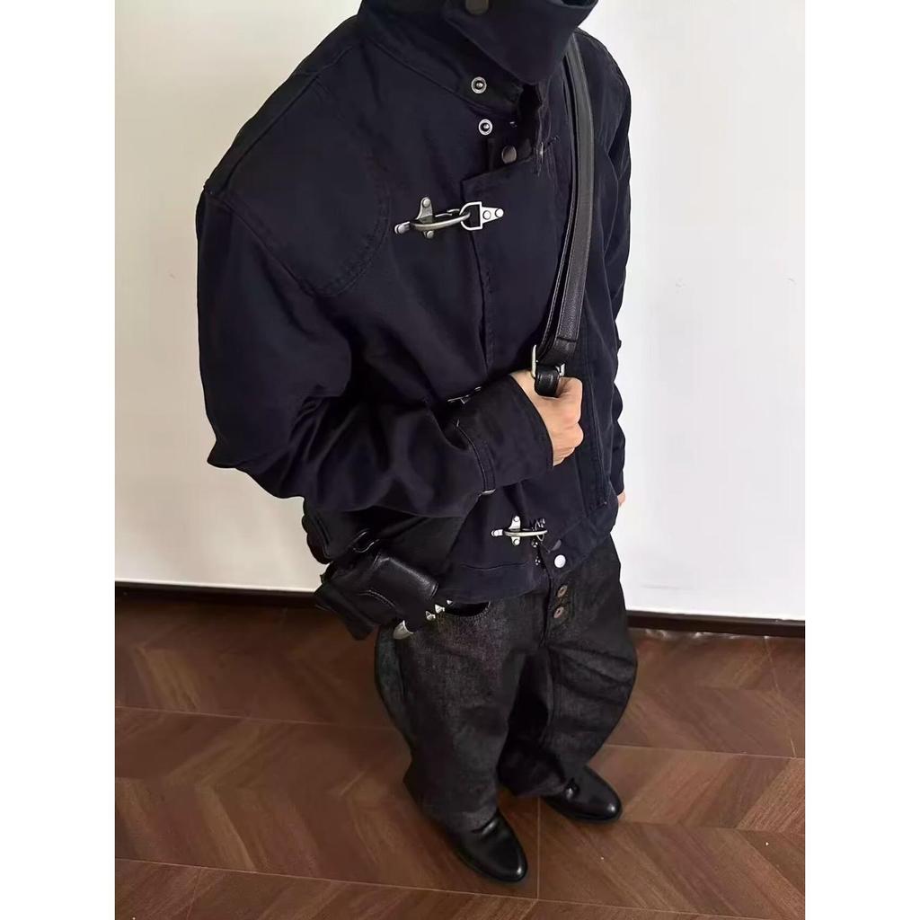 Men's High-End Retro Motorcycle Jacket – Autumn/Winter Vibe, High Street Trend Style Utility Outerwear