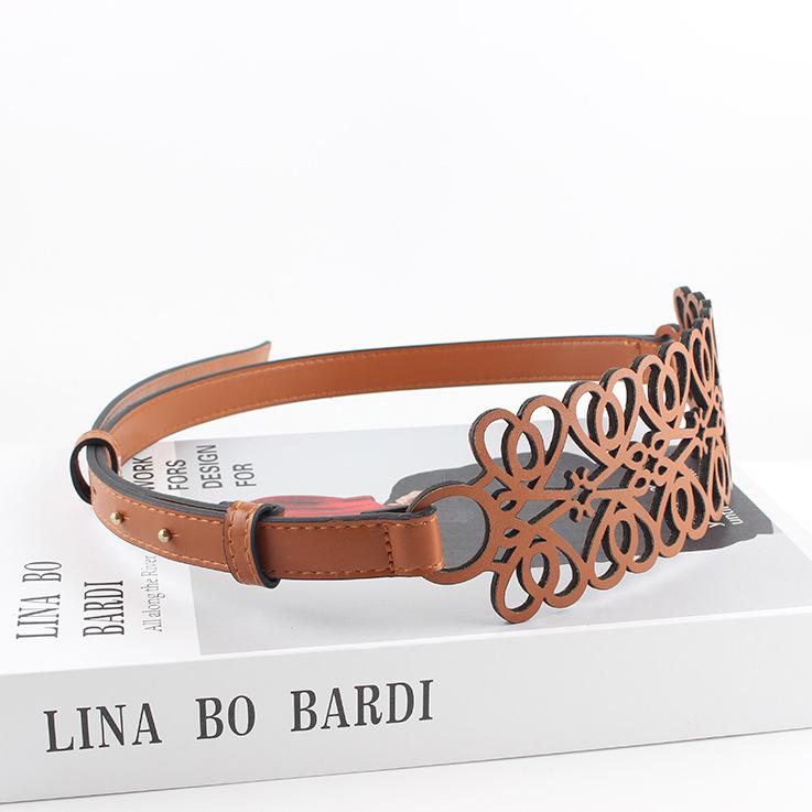 

Женский тонкий черный регулируемый пояс с полым поясом и платьем верблюд