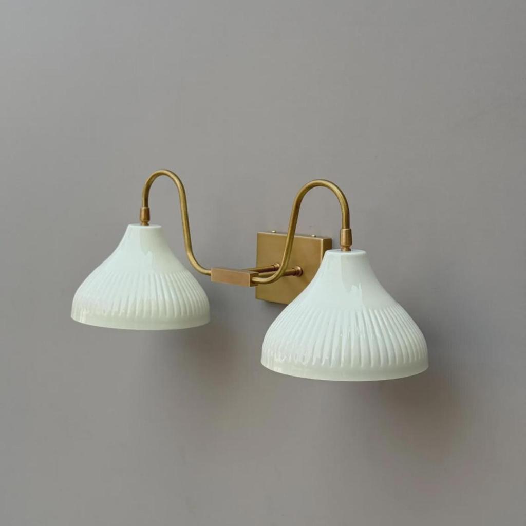 Handmade Brass Double Wall Sconce – Mid Century Modern Bathroom Vanity Light Gold Finish Indoor Wall Fixture