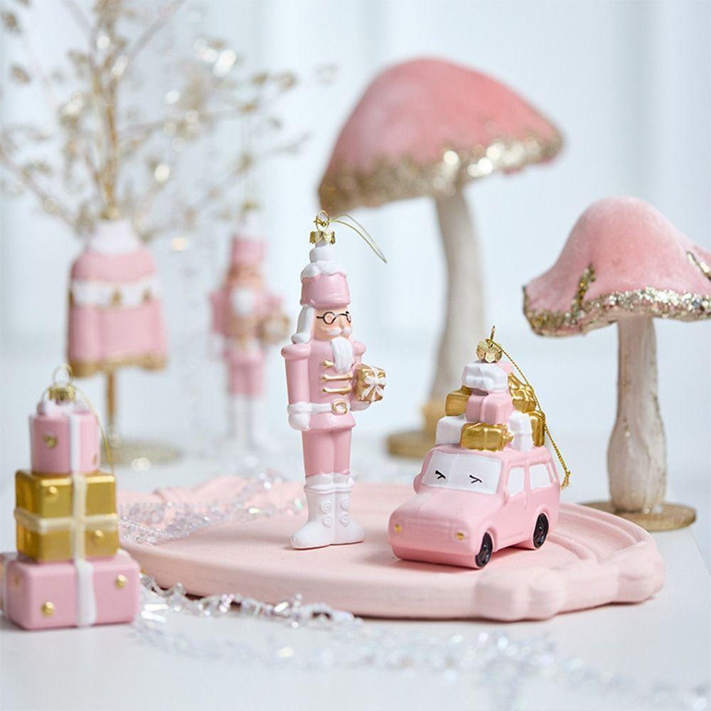 Pink Christmas Hanging Decoration Plastic Gift Box Christmas Tree Ornament Wreath Car Shopwindow Xmas Baubles Scene Making