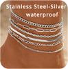 6PCS 14k Gold Plated Ankle Bracelets for Women, Stainless Steel Waterproof Herringbone Paperclip Bead Figaro Cuban Chain Anklets