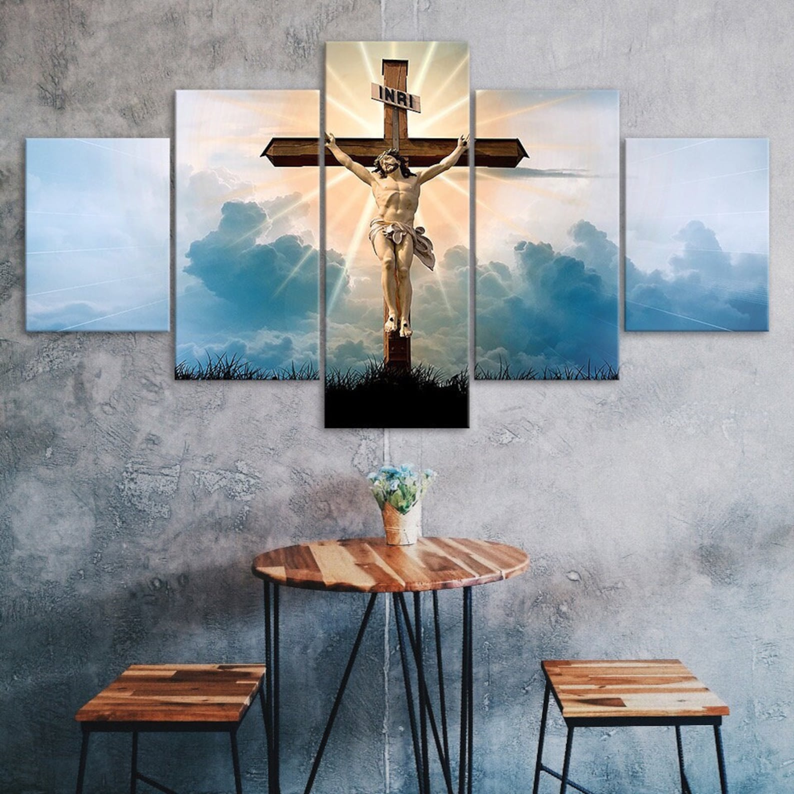 

Crucifixion Jesus Christ 5 Piece Five Panel Wall Canvas Print Modern Art Poster Picture Home Decor Gift For Him For Her 20X35 20X45 20X55CM