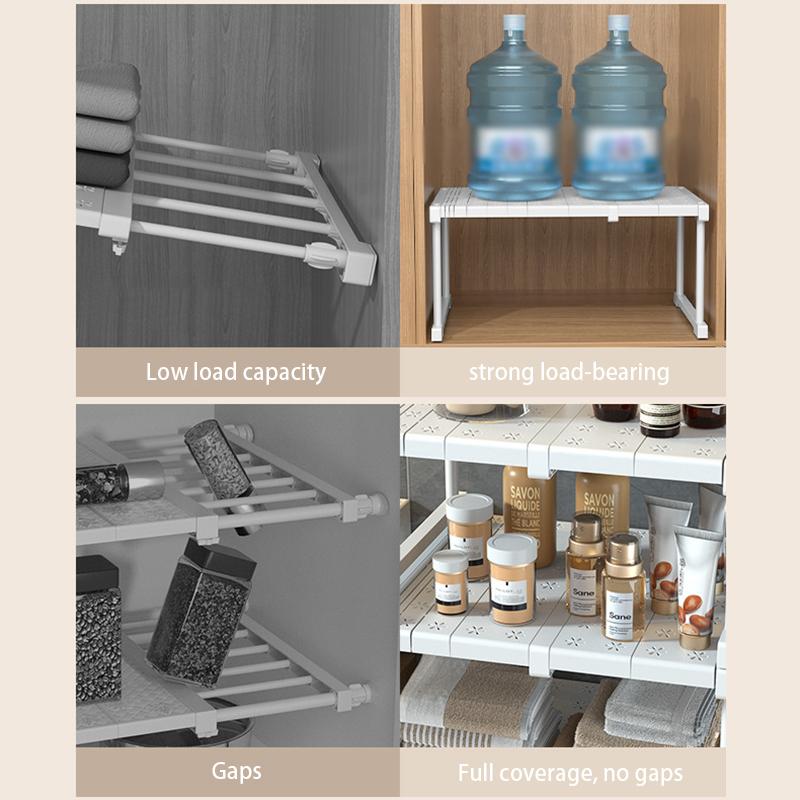 Adjustable Closet Storage No-Punch Storage Shelf Space Saving Wardrobe Decorative Shelf Cabinet Holder for Bathroom Kitchen Shoes Rack Sundry Storage