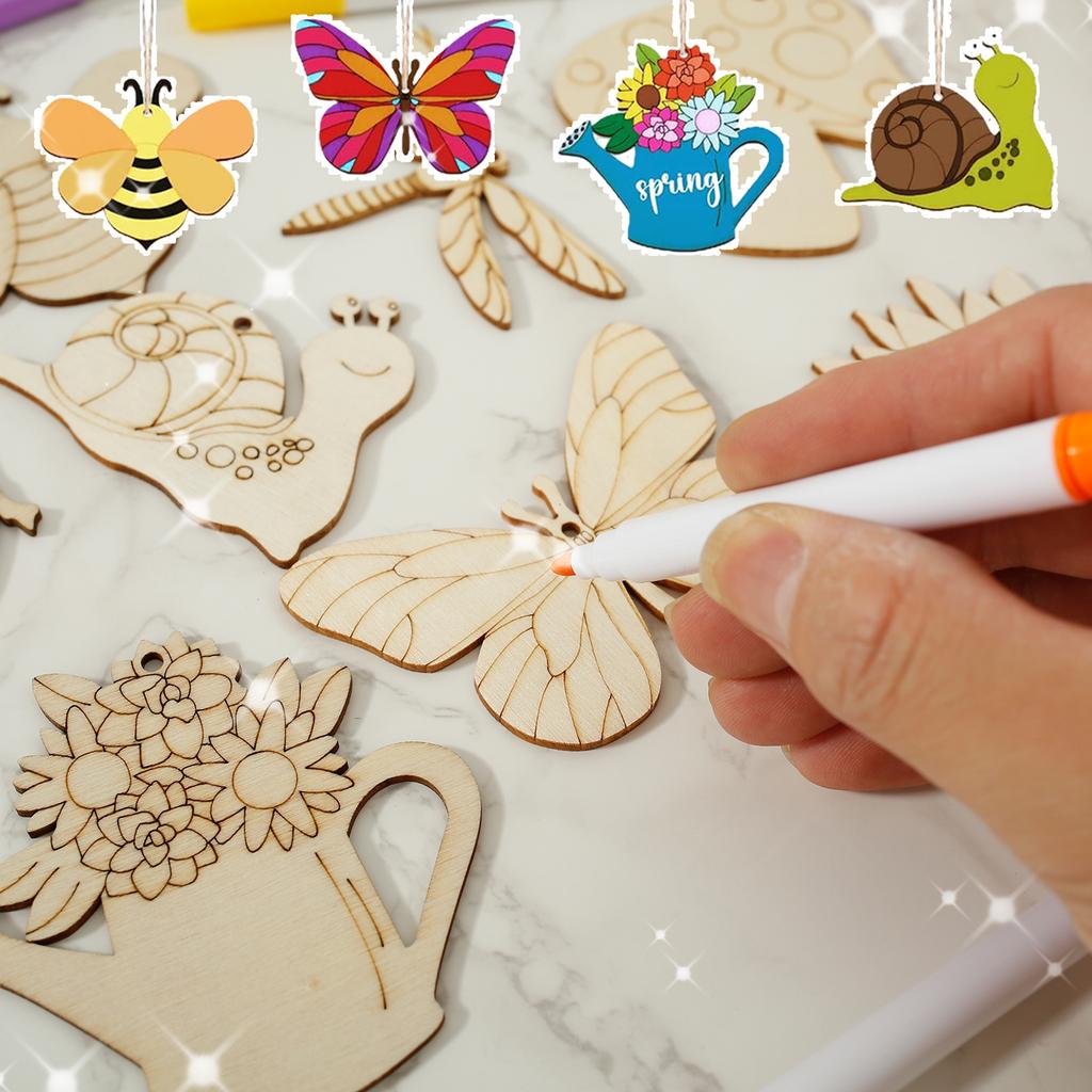 Reusable Wood Spring Ornaments Smooth Wood Cutouts Ornament with String for Decoration Robust Wood Cutouts Ornament for Gift