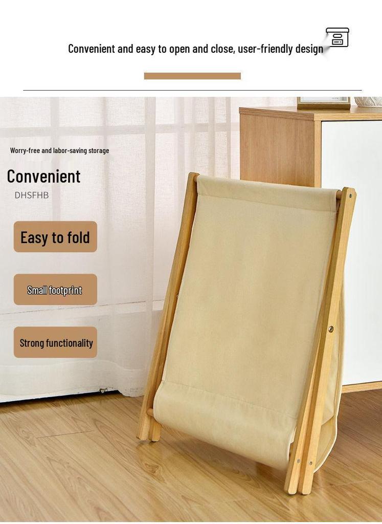 Cesto Portabiancheria Pieghevole in Legno e Rattan in Stile Nordico e Giapponese