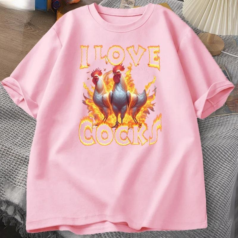 I Love Cocks Roosters Funny Meme T Shirt Women Funny Graphic Printed T Shrts Farmer Chicken Lover Women Casual Clothing