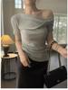 Women's Summer Modal One-Shoulder Slim Fit Korean Style T-Shirt