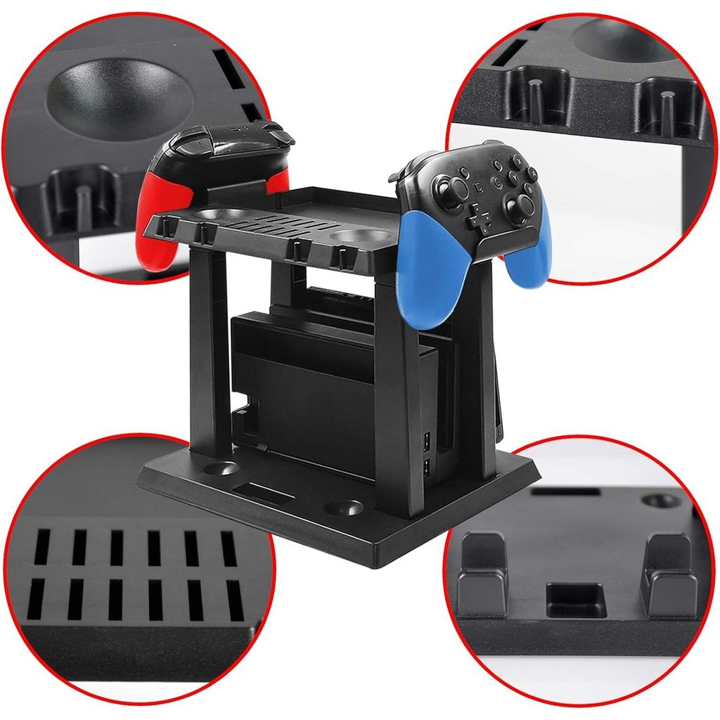 Multifunktionaler Aufbewahrungsständer, Switch Tower Halterung Dock Joy-Con Griff 2 Pro Controller 2 Joy-Con-Handgelenkschlaufen 4 Joy-Cons 12 Spielkarten und 2 Pokébälle