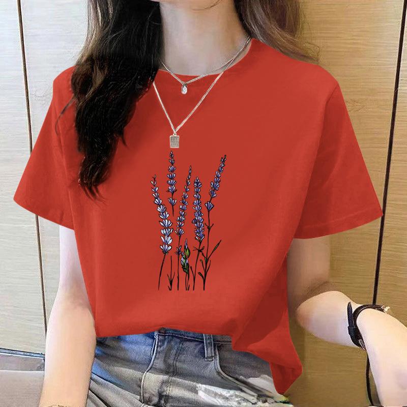 2025 Summer Loose Women's T-Shirt High Quality Lavender Pattern Printed Short Sleeve Women's Short Sleeve T-Shirt CCXX183