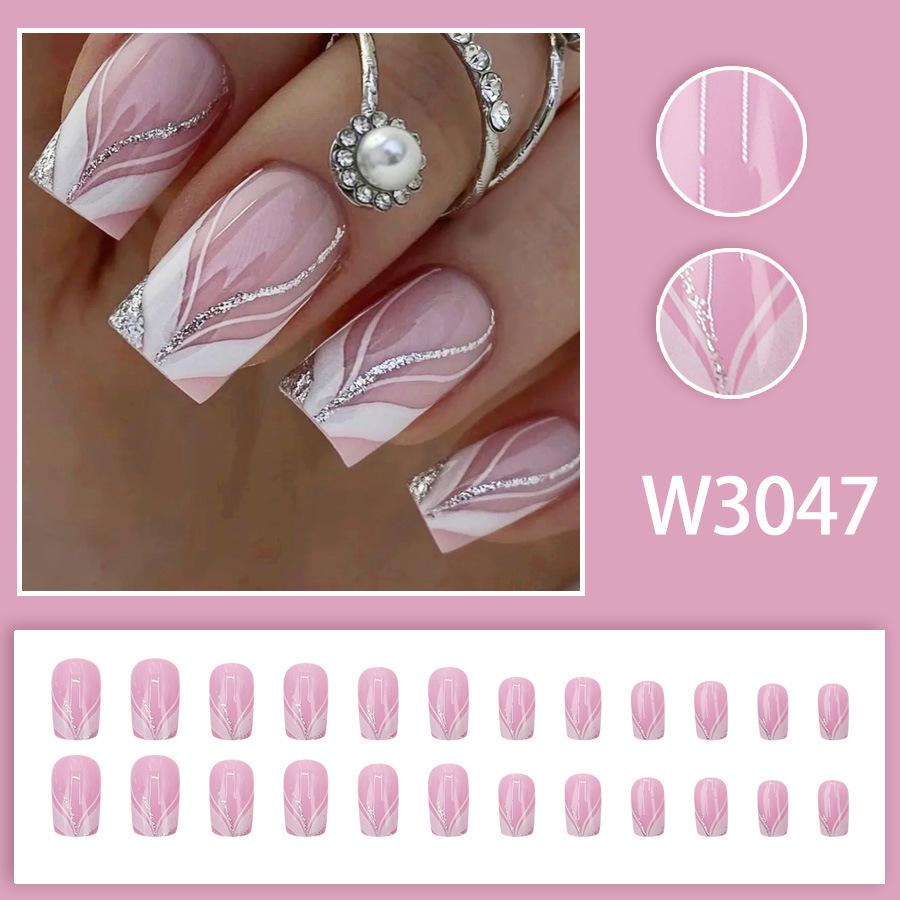 Elegant European-Style Nude Pink & Silver Glitter Nail Tips - 24pcs