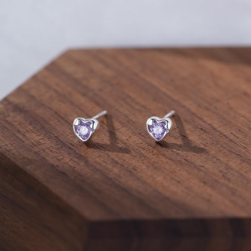 Color zircon love stud earrings, women's earbone studs, niche design, sweet and cool cochlear studs, ear hole earrings.