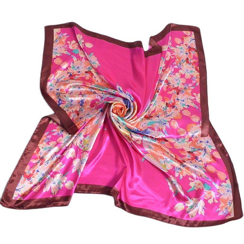 [BYISFA] Ladies Silk Scarf Wraps Europe Style Design Satin Big Square Scarf Printed New Brand Women Blue Silk Scarf  90*90cm
