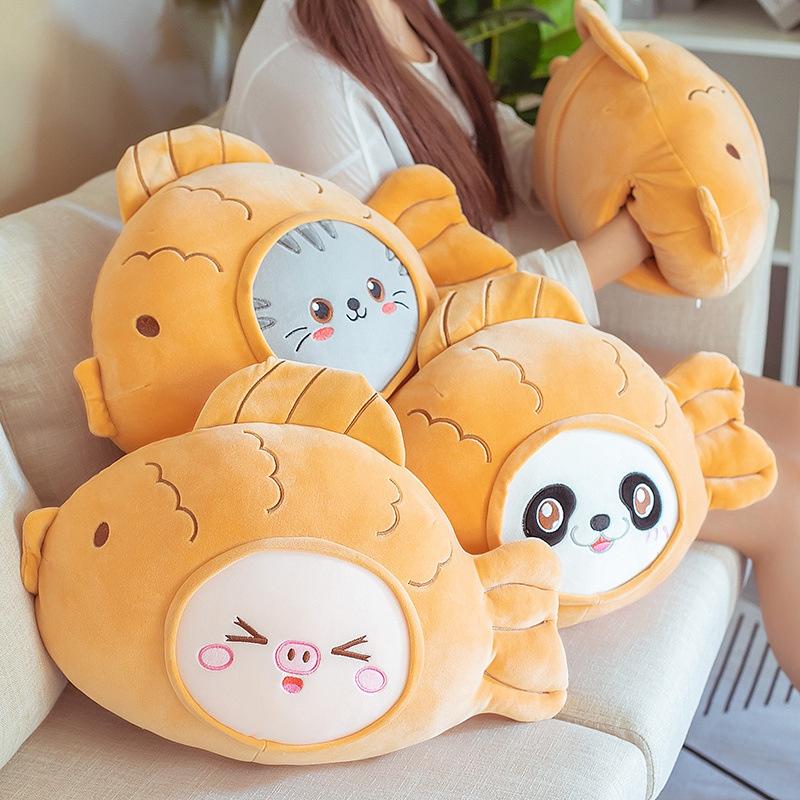 Cute Cartoon Fish Pillow Blanket For Girls Soft And Elastic Plush Material, Three-in-one Design For Sleeping, Napping, And Warmth, With Downy