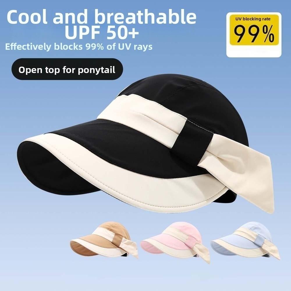 Portable Wide Brim Sun Cap Breathable Women Sunshade Hat Contrast Color Visor Cap  Travel / Outdoor