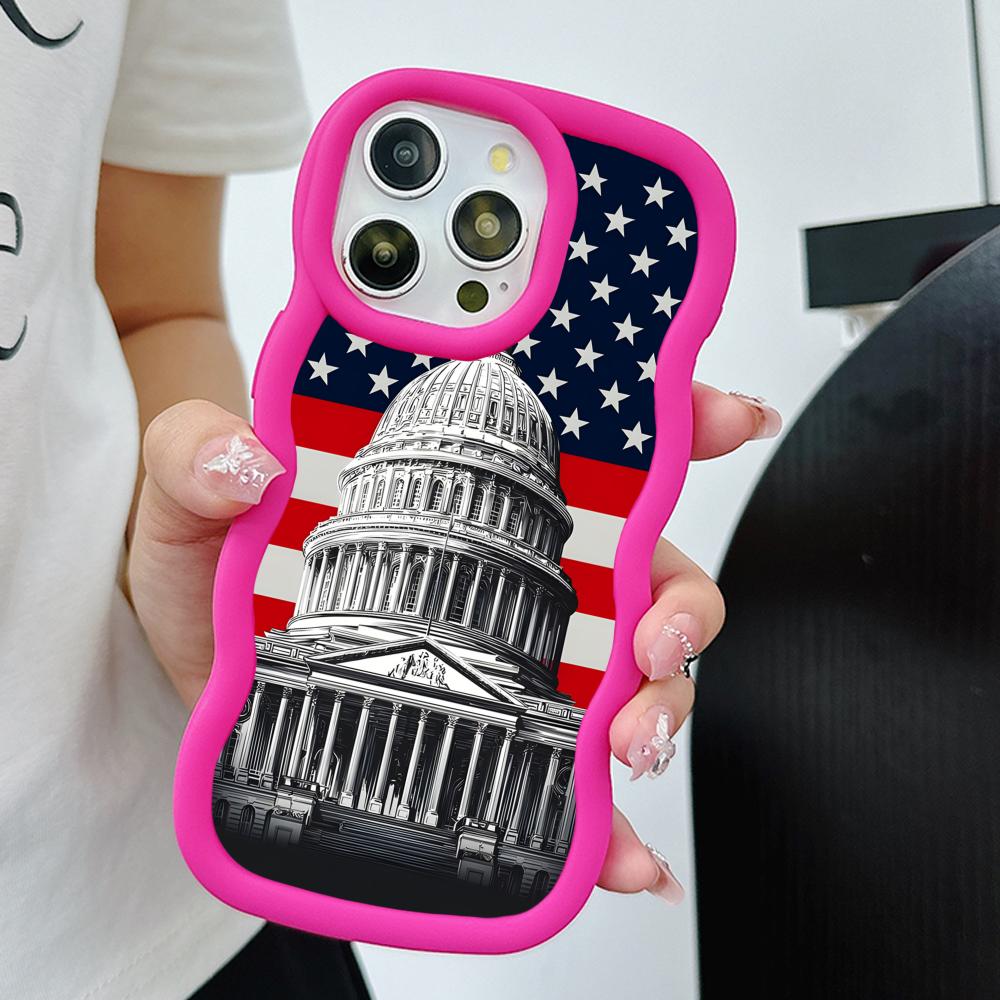 USA Amerikansk flagga Vågig kant TPU Mobilskal för iPhone 17 16 15 14 13 12 11 Air Pro Max Plus Färgglatt Fodral