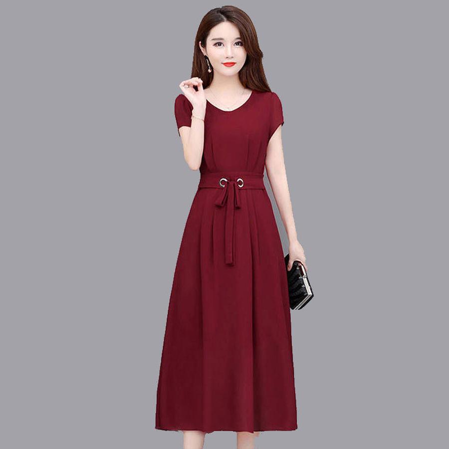 Wide Width Maxi Dress for Women - Short Sleeve, Knee Length A-Line Dress with Waist Belt
