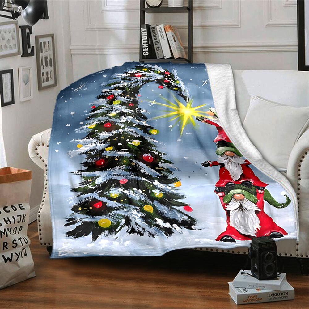 1Pc Christmas Gnome Snow Blanket Soft Throw Blanket For Home Bedroom Bed Sofa Travel Office Solid Christmas Blanket